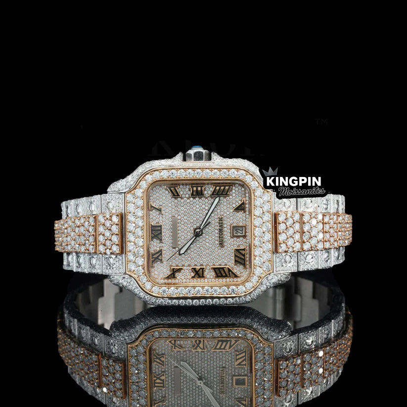 Cartier Iced Out Gold Mens Moissanite