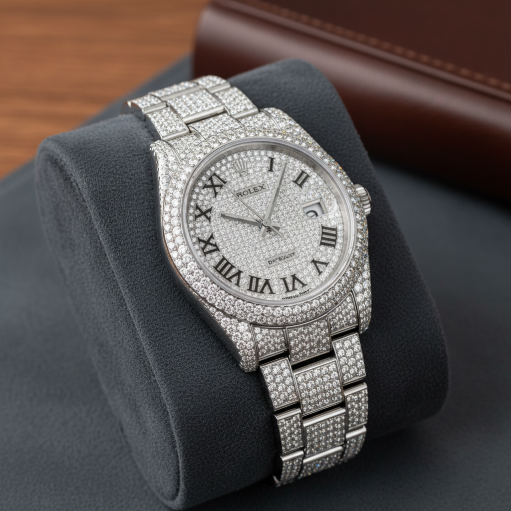 Rolex Iced Out Roman Dial Watch