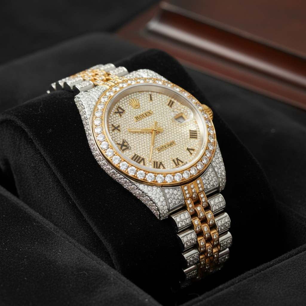 Rolex Two Tone Moissanite Watch